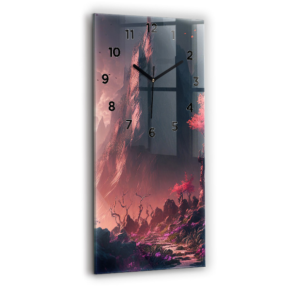 Vertical wall clock Magical forest and mountains