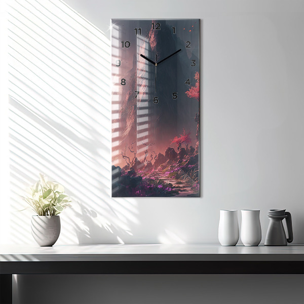 Vertical wall clock Magical forest and mountains