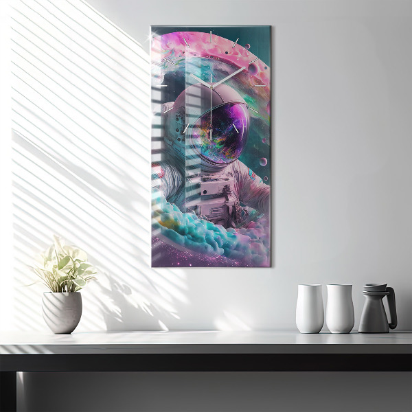 Vertical wall clock Cosmonaut and colorful clouds