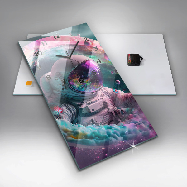 Vertical wall clock Cosmonaut and colorful clouds