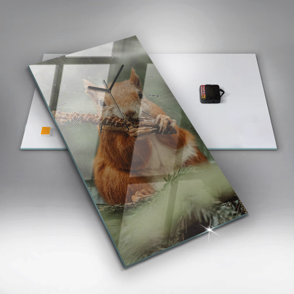 Vertical wall clock Squirrel and wild nature