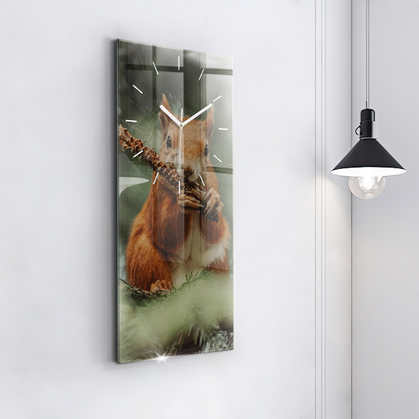 Vertical wall clock Squirrel and wild nature