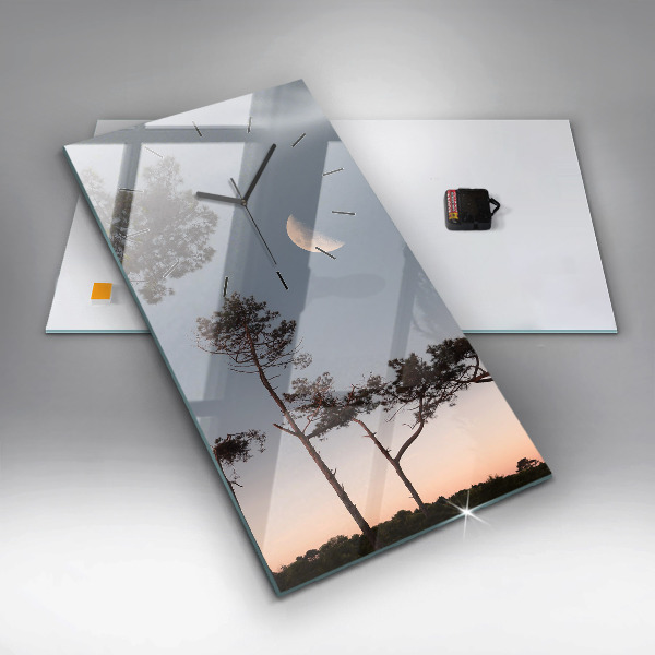 Vertical wall clock Crescent and trees