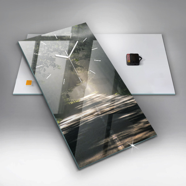 Vertical wall clock Forest road and streaks of sunlight