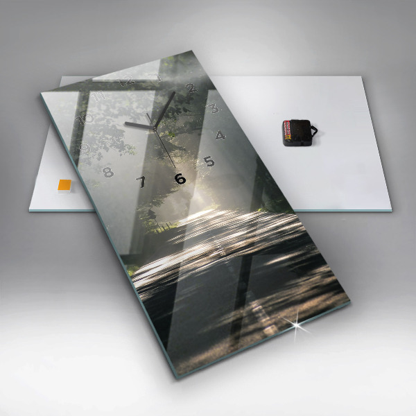 Vertical wall clock Forest road and streaks of sunlight