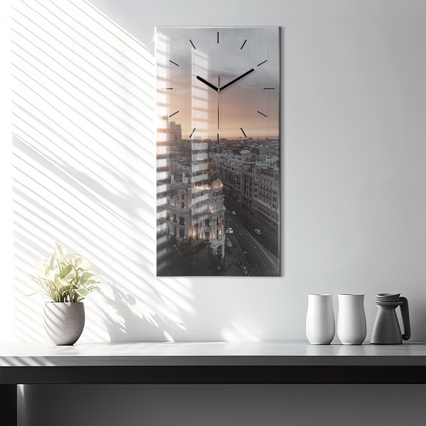 Vertical wall clock Cities at sunset