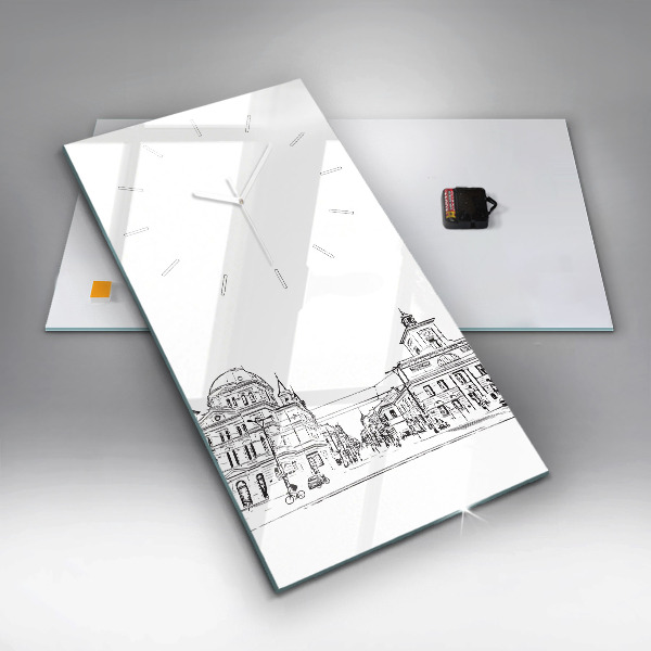 Vertical wall clock Illustration of the city of Poznań