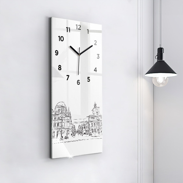 Vertical wall clock Illustration of the city of Poznań