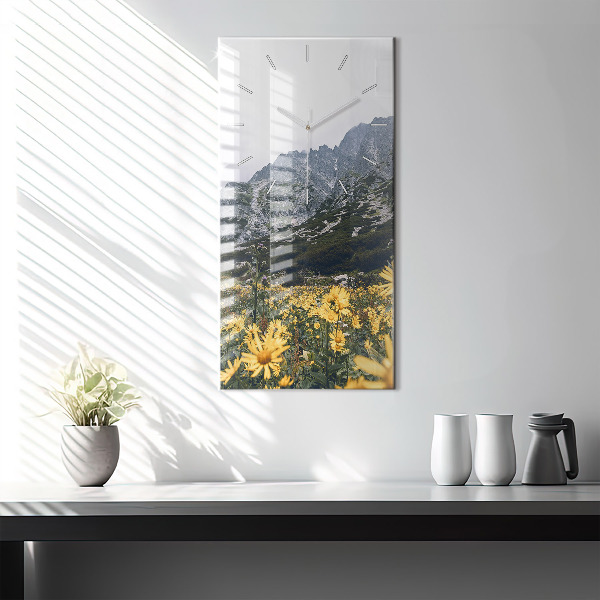 Vertical wall clock Meadow flowers in the mountains