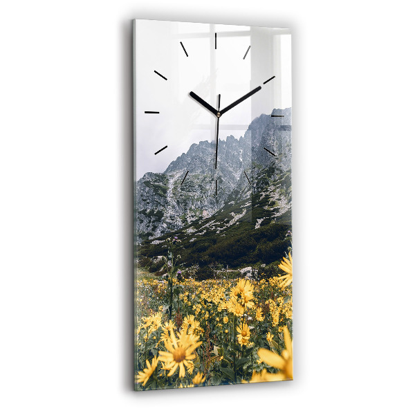 Vertical wall clock Meadow flowers in the mountains