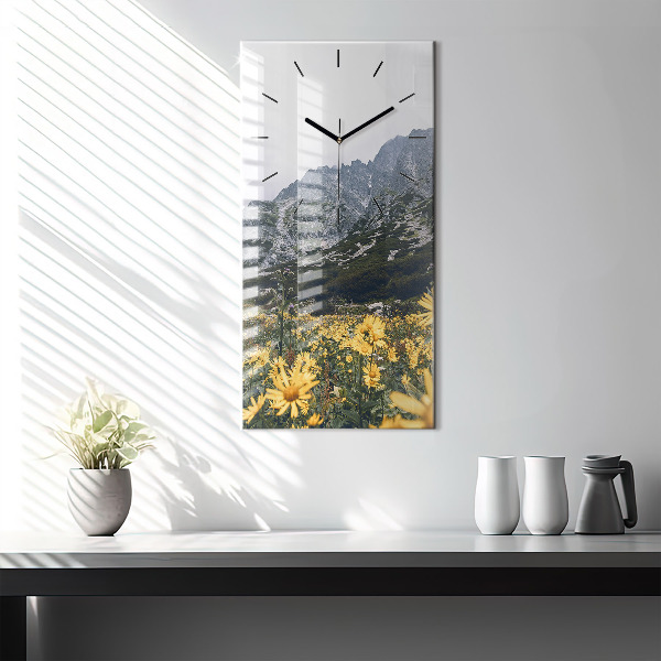 Vertical wall clock Meadow flowers in the mountains