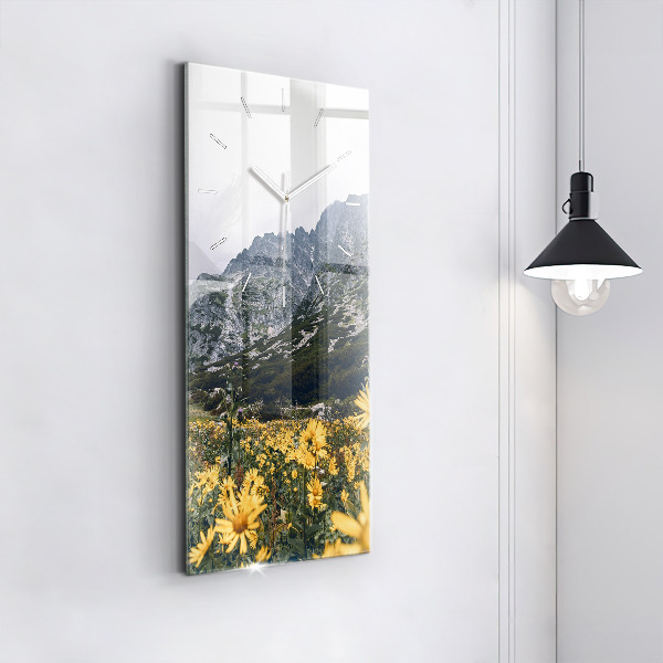 Vertical wall clock Meadow flowers in the mountains