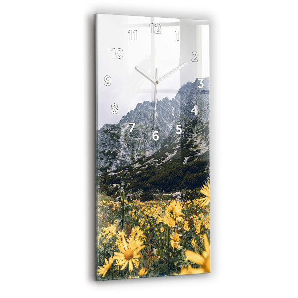 Vertical wall clock Meadow flowers in the mountains