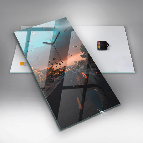 Vertical wall clock Woman on the road