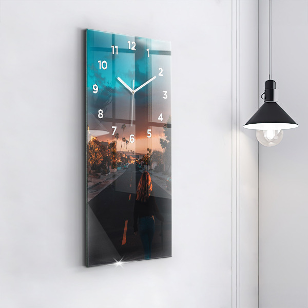 Vertical wall clock Woman on the road