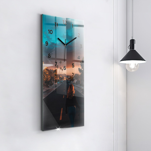 Vertical wall clock Woman on the road