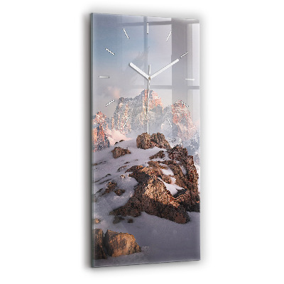 Vertical wall clock A mountain covered in snow
