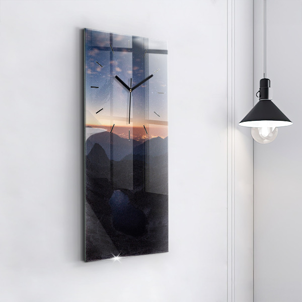Vertical wall clock Mountains at sunset