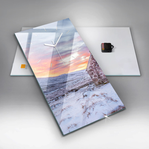 Vertical wall clock Cottage in the mountains