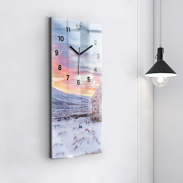 Vertical wall clock Cottage in the mountains