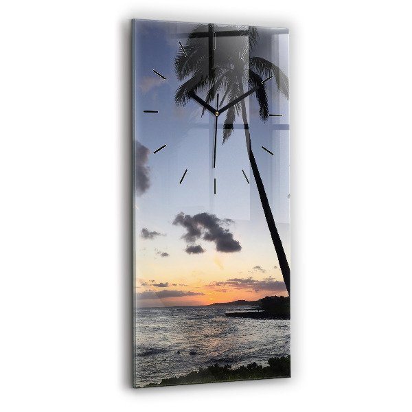 Vertical wall clock Palm tree and sunrise