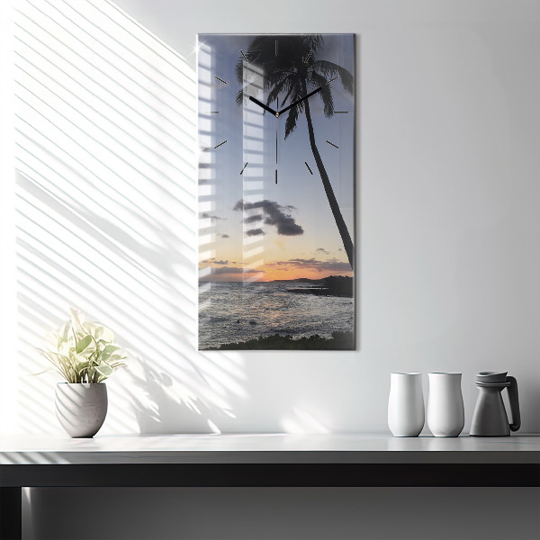 Vertical wall clock Palm tree and sunrise
