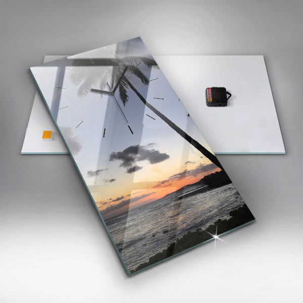 Vertical wall clock Palm tree and sunrise