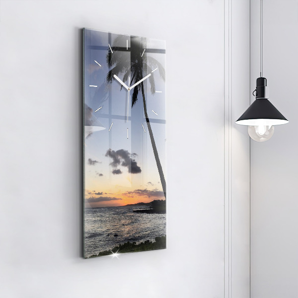 Vertical wall clock Palm tree and sunrise