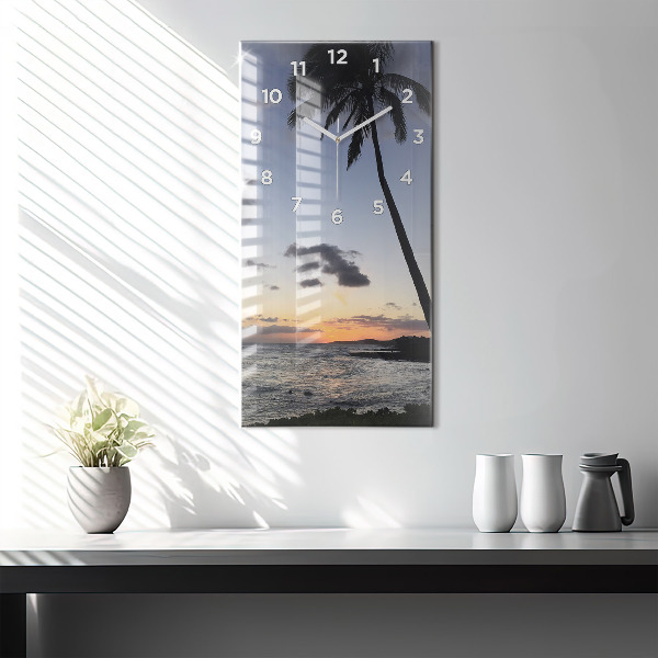 Vertical wall clock Palm tree and sunrise