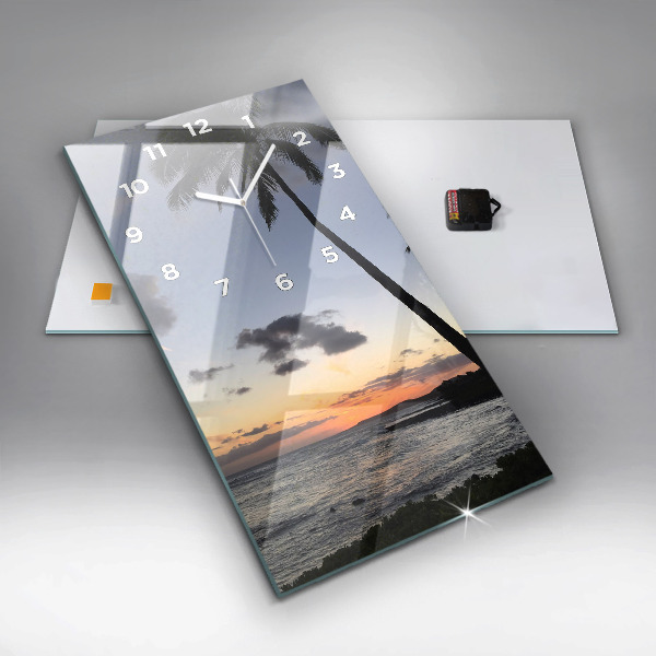 Vertical wall clock Palm tree and sunrise