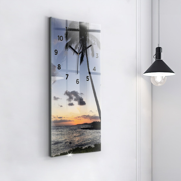 Vertical wall clock Palm tree and sunrise