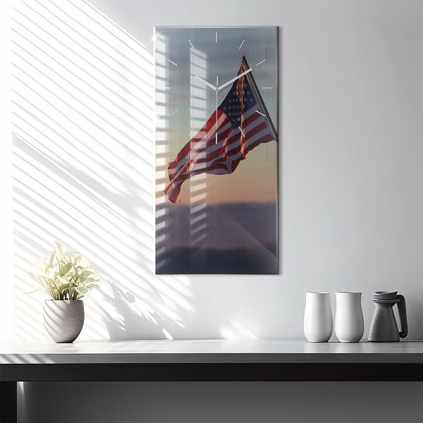 Vertical wall clock USA flag flying