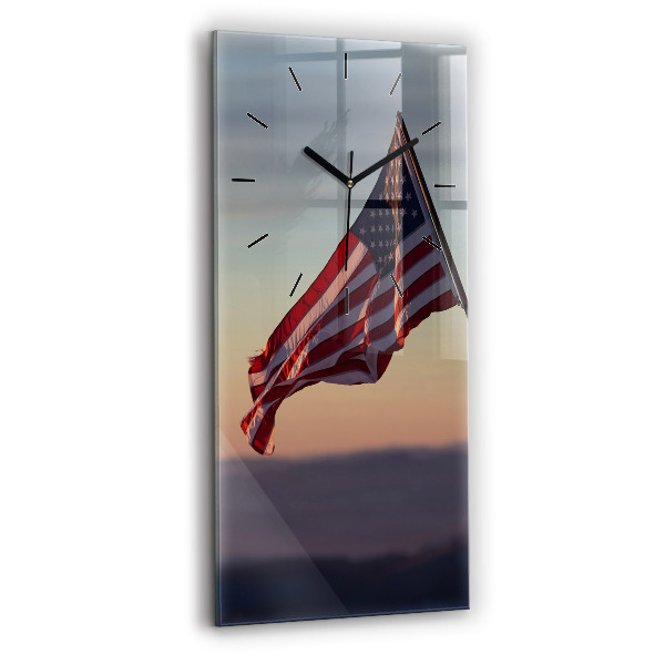 Vertical wall clock USA flag flying