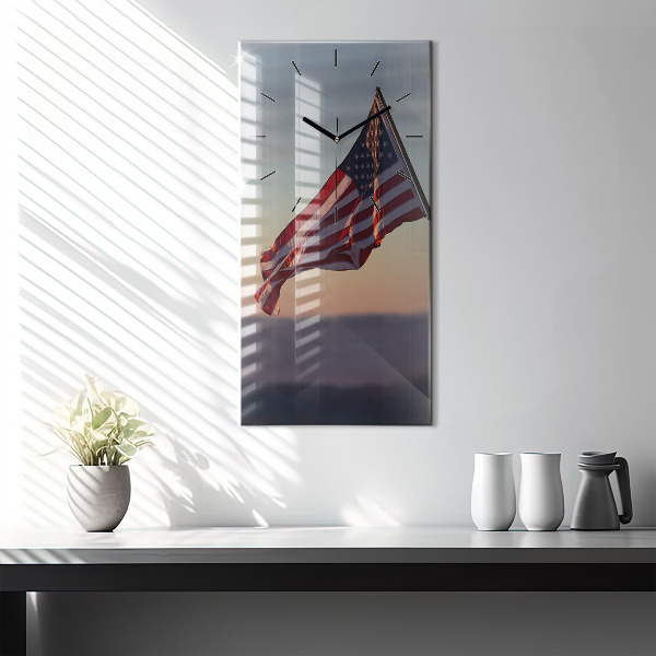 Vertical wall clock USA flag flying