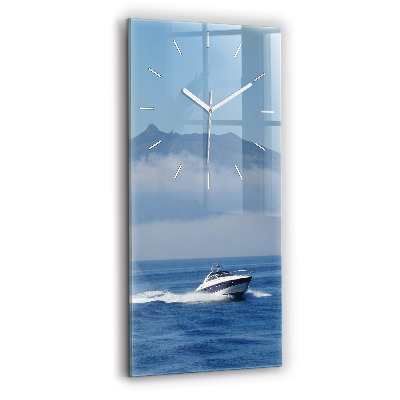 Vertical wall clock A boat floating on the ocean