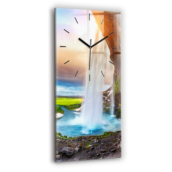 Vertical wall clock Waterfall in Iceland