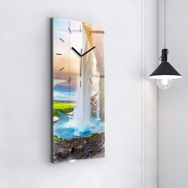 Vertical wall clock Waterfall in Iceland