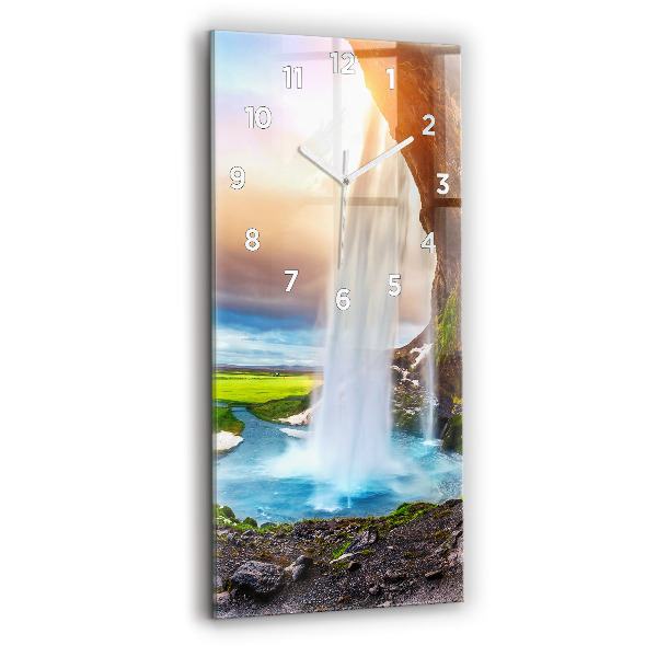 Vertical wall clock Waterfall in Iceland