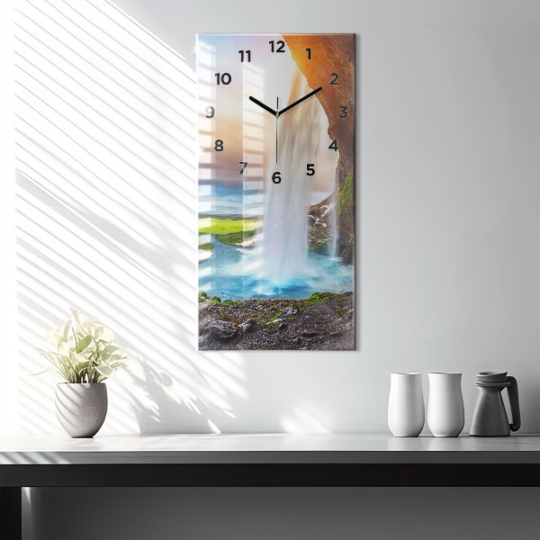 Vertical wall clock Waterfall in Iceland