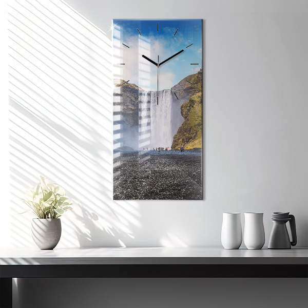 Vertical wall clock Waterfall in Iceland