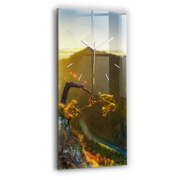 Vertical wall clock Sunset over the mountains