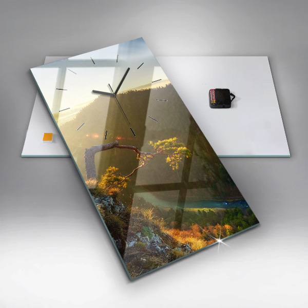 Vertical wall clock Sunset over the mountains
