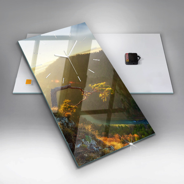 Vertical wall clock Sunset over the mountains