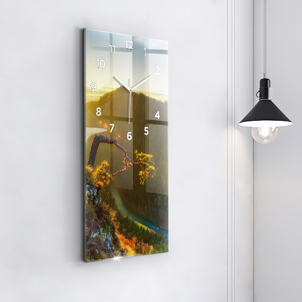 Vertical wall clock Sunset over the mountains