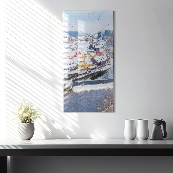 Vertical wall clock Panorama of the city in winter