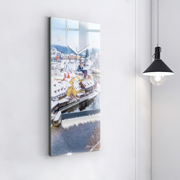 Vertical wall clock Panorama of the city in winter