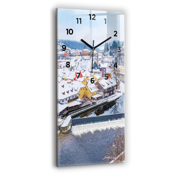 Vertical wall clock Panorama of the city in winter