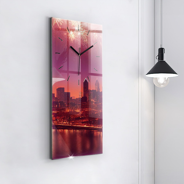 Vertical wall clock Philadelphia City at Night