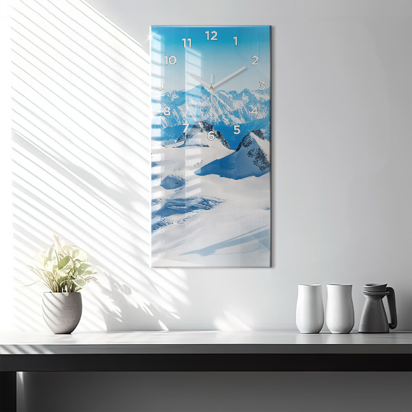 Vertical wall clock Skier in the Alps