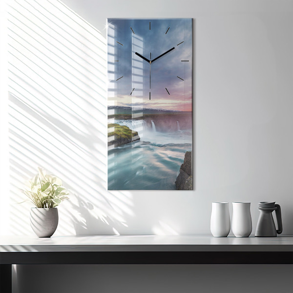 Vertical wall clock Landscape with a waterfall